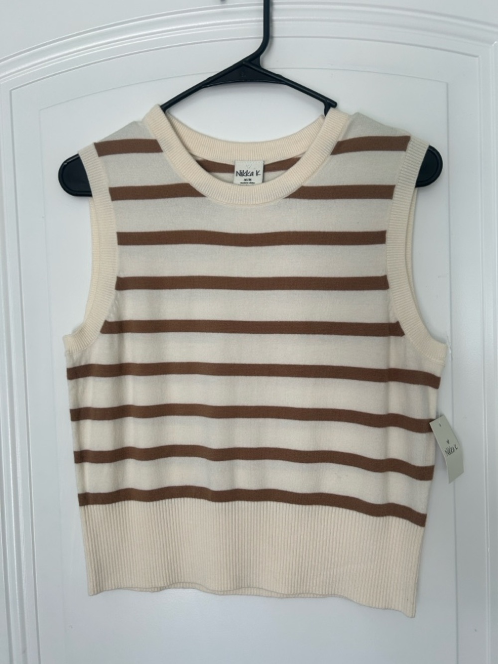 Nikka K Striped Knit Sweater Vest - Cream & Brown. Size M